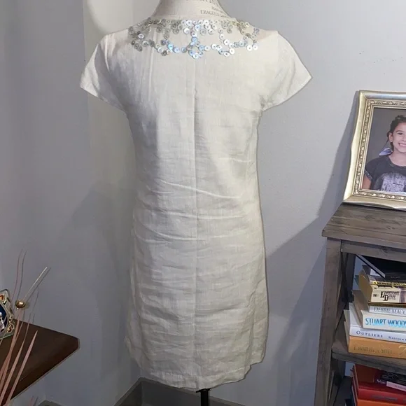Vineyard Vines linen cap sleeve ivory dress size 4​ - Picture 4 of 9